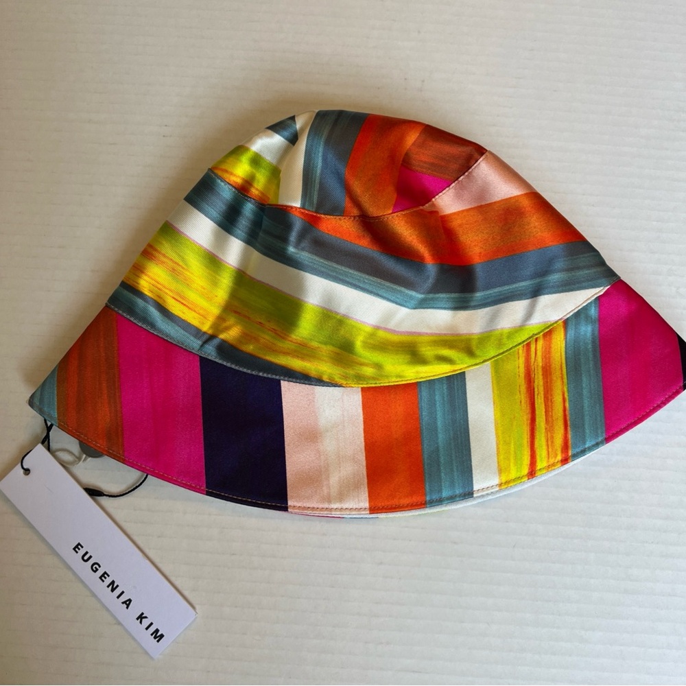 Eugenia Kim OS Charlie Bucket Hat Pink Yellow Brown Blue Linen Blend PackableNWT - Picture 2 of 5